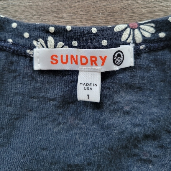 Anthropologie Sundry Navy Daisy Ruched Racerback Tank Dress Size 1/Small - Picture 4 of 10